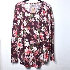 Peach Love California Floral Long Sleeve Top Size Small